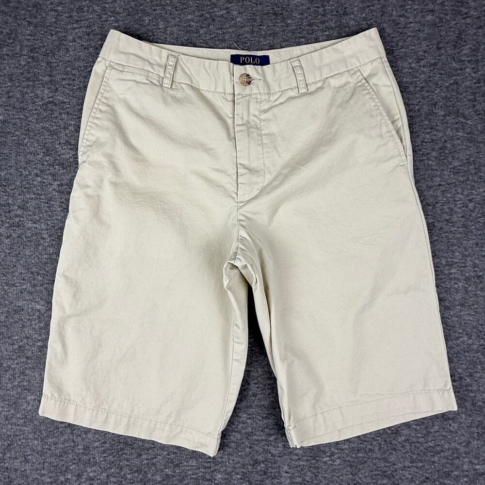 Polo Ralph Lauren Chino Shorts Khaki Beige Flatfront Size Boys’ 18 100% Cotton